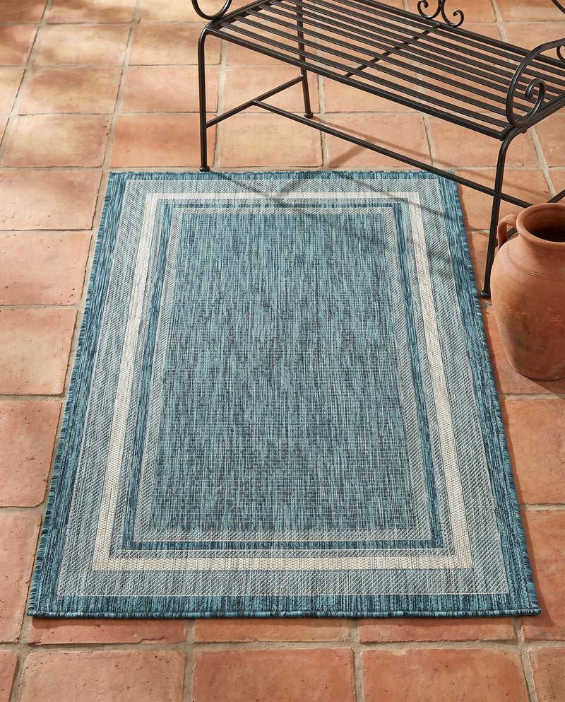 Terrace Fringe Collection Area Rug - Veranda (Teal) Rectangle Teal  lifestyle 28