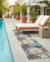 Outdoor Marrakesh Collection Area Rug -  Rabat Runner Gray Blue Ivory  lifestyle 57