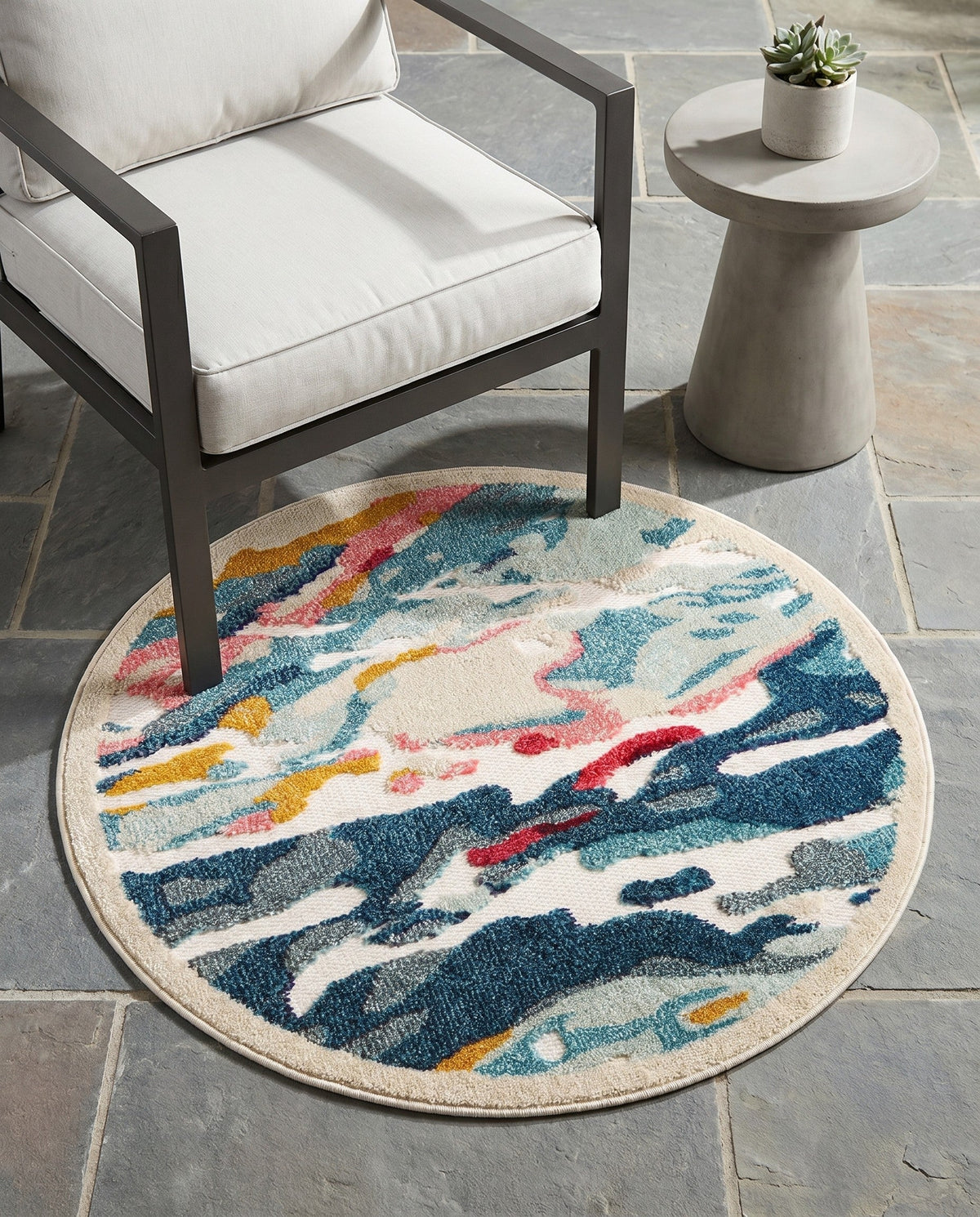 Outdoor Marrakesh Collection Area Rug -  Meknes Round Multi  lifestyle 94