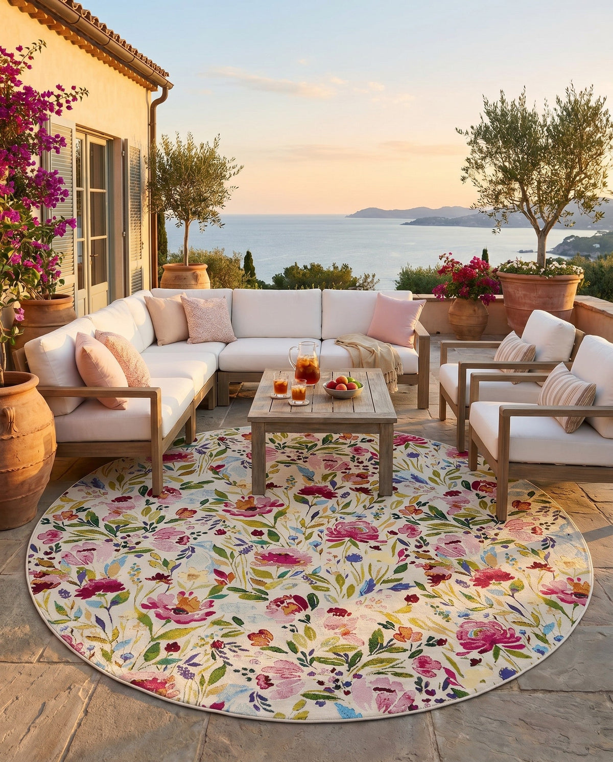 Seaside Blooms Collection Area Rug -  Meadow Round Multi  lifestyle 114