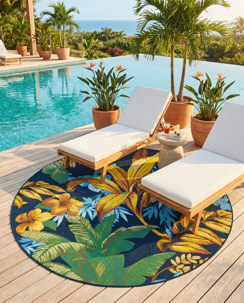 Seaside Blooms Collection Area Rug -  Grove Round Multi  lifestyle 47