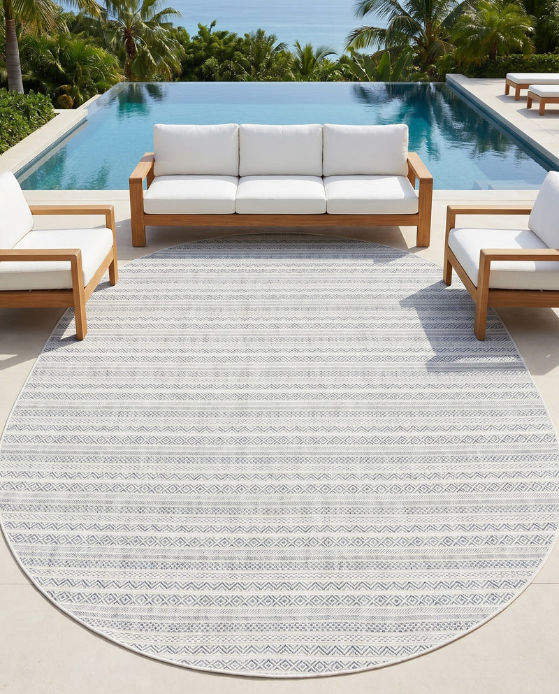 Seaside Stripes Collection Area Rug -  Boardwalk (Teal) Oval Teal  lifestyle 28