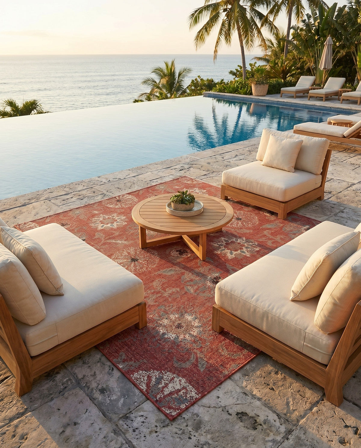 Seaside Blooms Collection Area Rug - Seychelles Square Terracotta  lifestyle 139