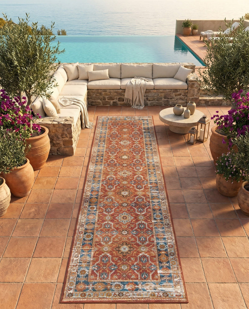 Patio Heritage Collection Area Rug -  Eden Runner Antique Red  lifestyle 80