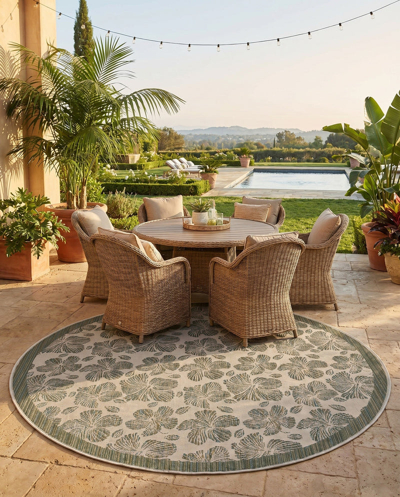 Coastal Terrace Collection Area Rug -  Marina Round Ivory and Beige  lifestyle 49