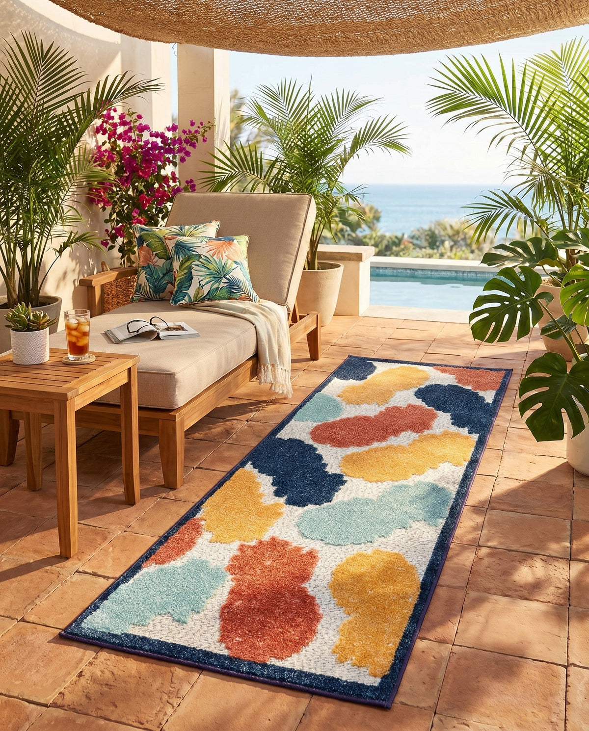 Caribbean Terrace Collection Area Rug -  Nevis Runner White  lifestyle 105