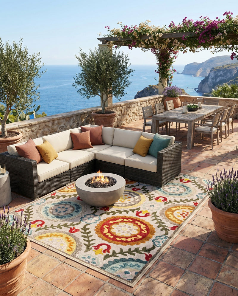Outdoor Marrakesh Collection Area Rug -  Asilah Rectangle Ivory Beige  lifestyle 19