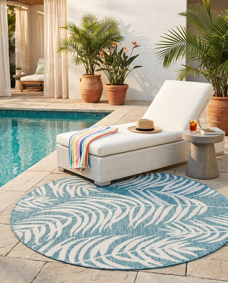 Seaside Blooms Collection Area Rug - Verdure (Light Aqua) Round Light Aqua  lifestyle 51