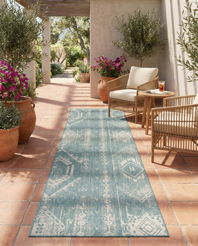 Desert Nomad Terrace Collection Area Rug - Sahara (Light Aqua) Runner Light Aqua  lifestyle 39