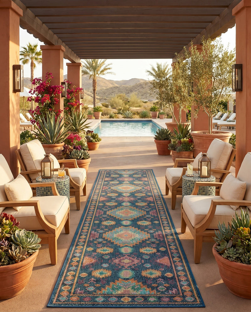 Coastal Terrace Collection Area Rug -  Dunes Runner Navy Blue  lifestyle 70