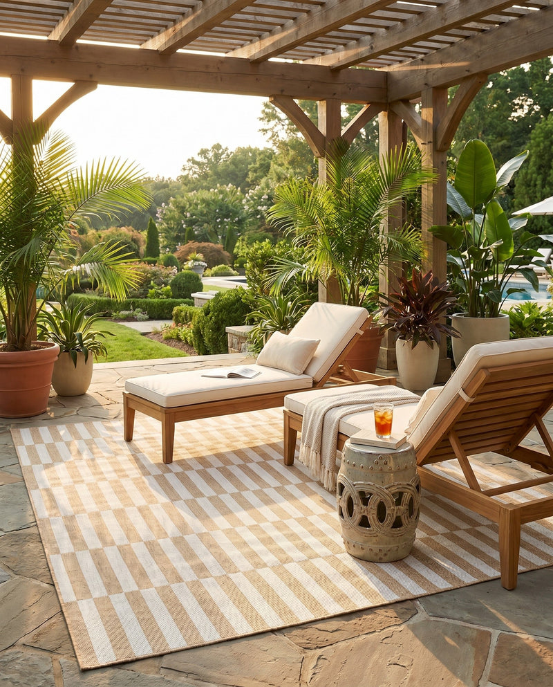 Seaside Stripes Collection Area Rug - Cabana (Taupe) Rectangle Taupe  lifestyle 35