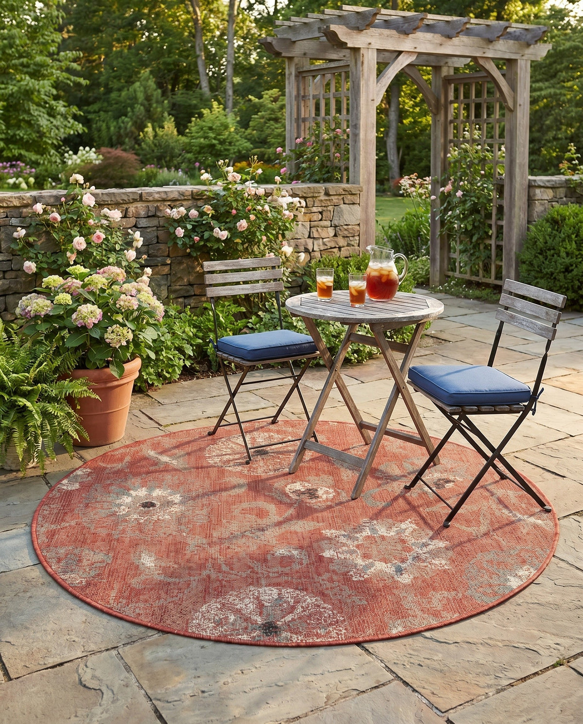 Seaside Blooms Collection Area Rug - Seychelles Round Terracotta  lifestyle 106