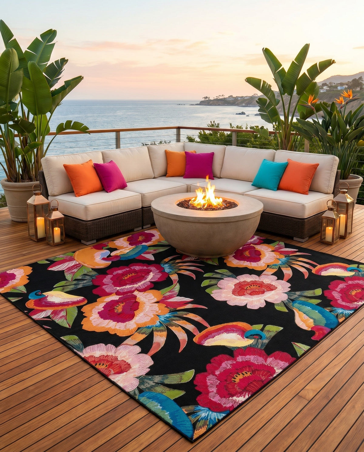 Seaside Blooms Collection Area Rug -  Versailles Square Multi  lifestyle 124