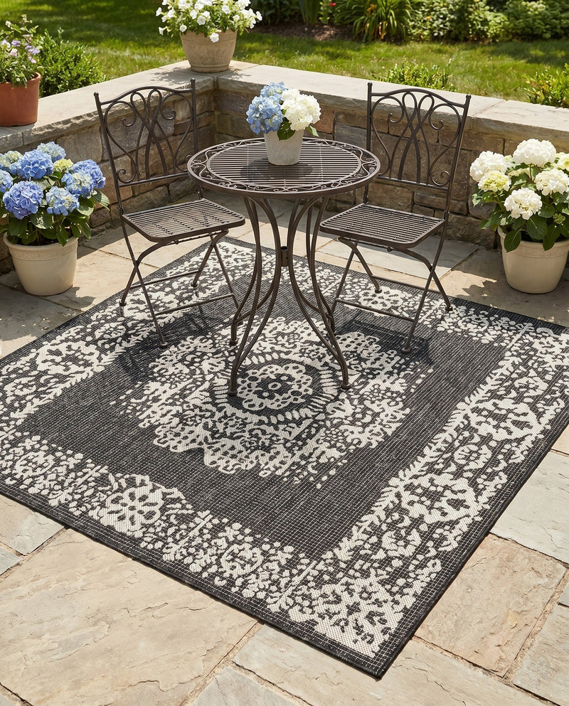 Patio Heritage Collection Area Rug - Savannah (Charcoal Gray) Square Charcoal Gray  lifestyle 73