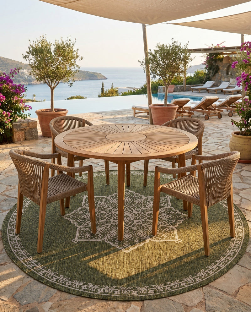 Patio Heritage Collection Area Rug -  Charleston (Green) Round Green  lifestyle 79