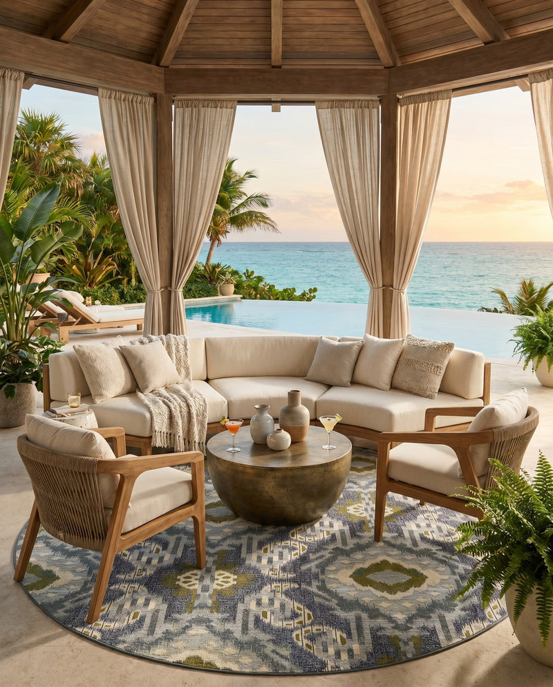 Urban Terrace Collection Area Rug -  Vista Round Blue  lifestyle 33
