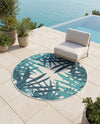 Seaside Blooms Collection Area Rug -  Provence Round Teal blue  lifestyle 64