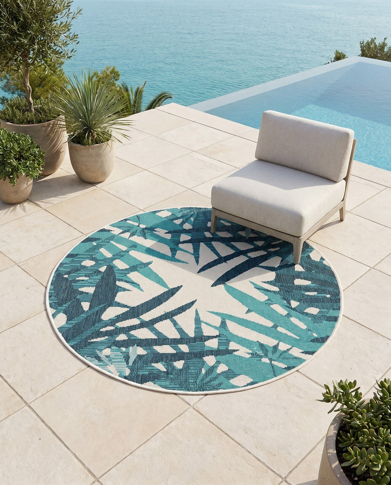 Seaside Blooms Collection Area Rug -  Provence Round Teal blue  lifestyle 64
