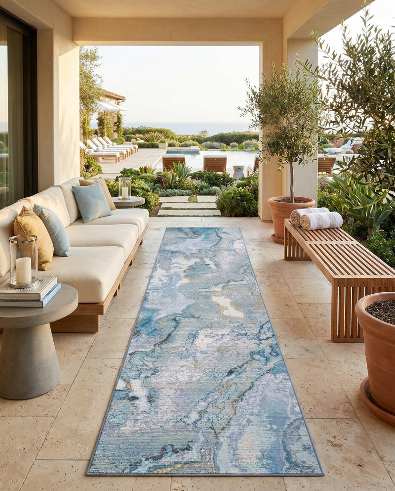Urban Terrace Collection Area Rug -  Vertex Runner Blue and Ivory  lifestyle 60