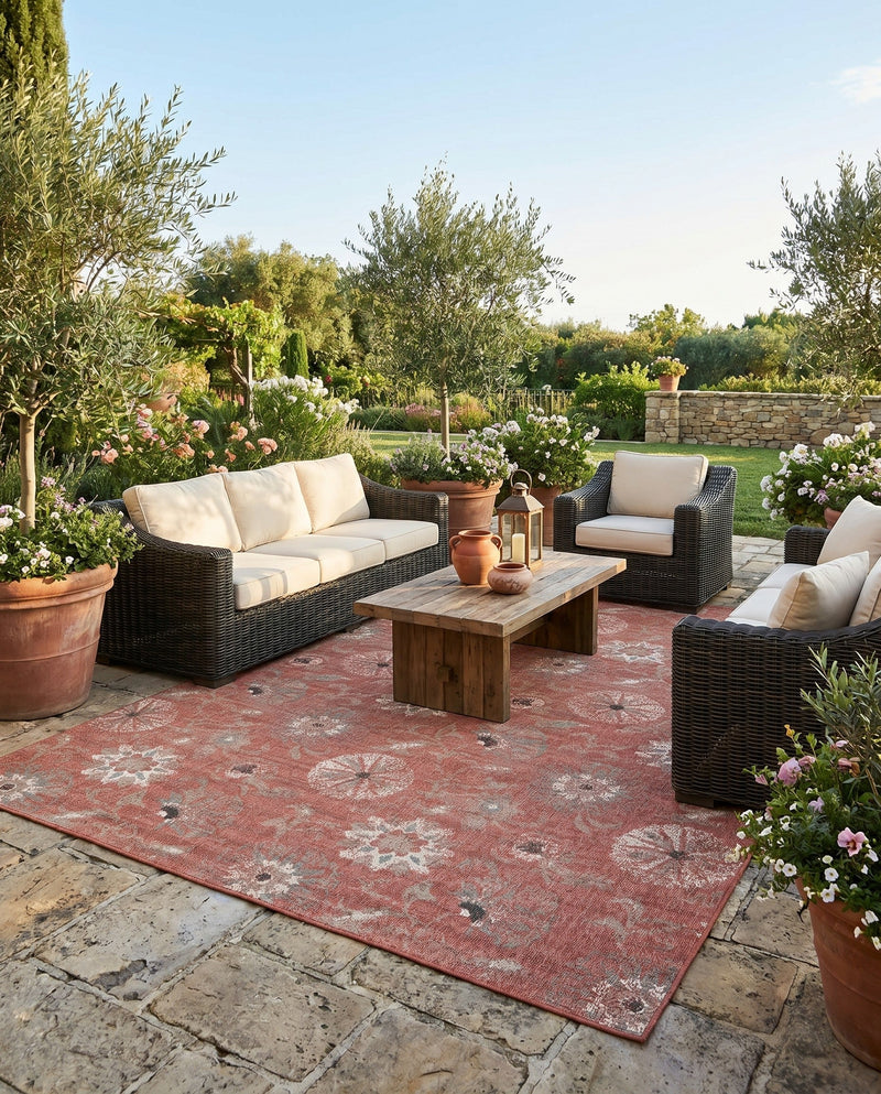 Seaside Blooms Collection Area Rug - Seychelles Rectangle Terracotta  lifestyle 8