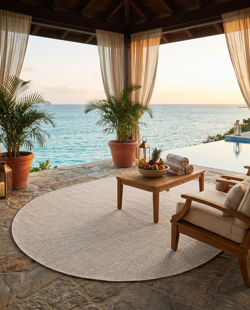 Seaside Serenity Collection Area Rug - Veranda (Light Gray) Oval Light Gray  lifestyle 48