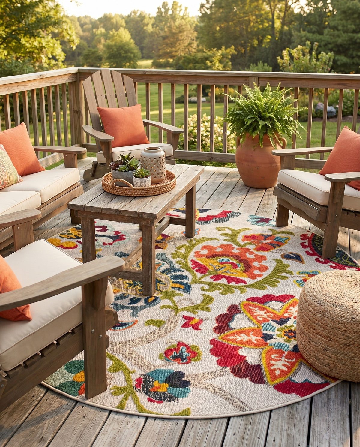 Outdoor Marrakesh Collection Area Rug - Fes Round Multi Beige  lifestyle 132