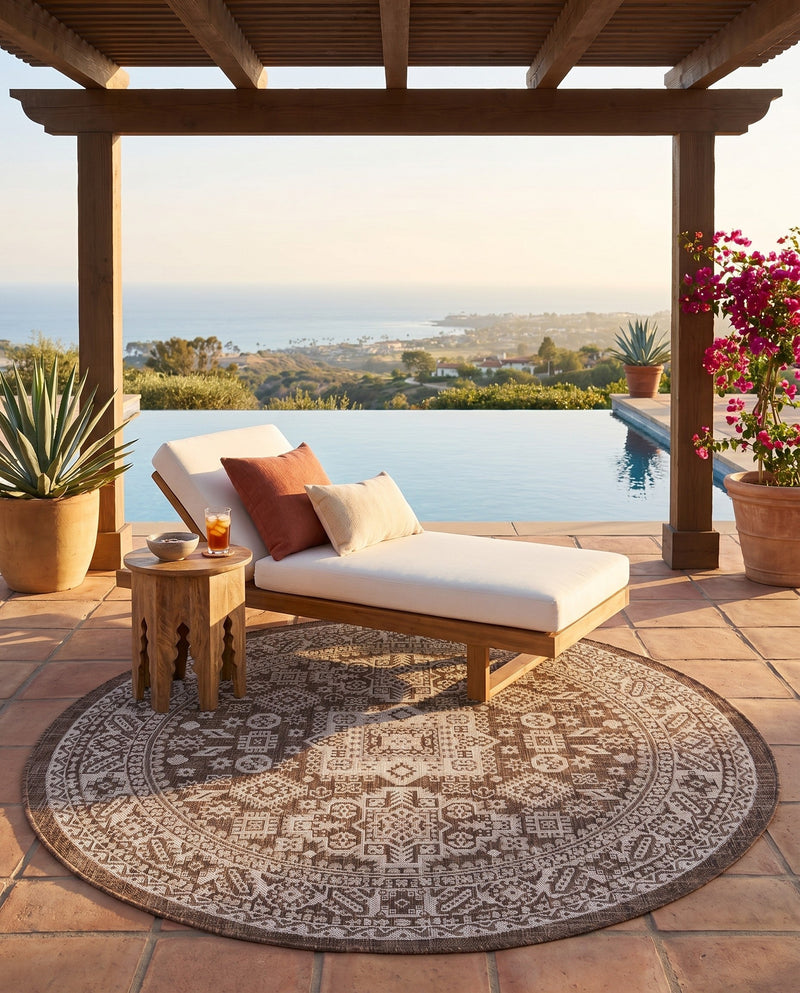 Tribal Terrace Treasures Collection Area Rug -  Incan Isle (Brown) Round Brown  lifestyle 29