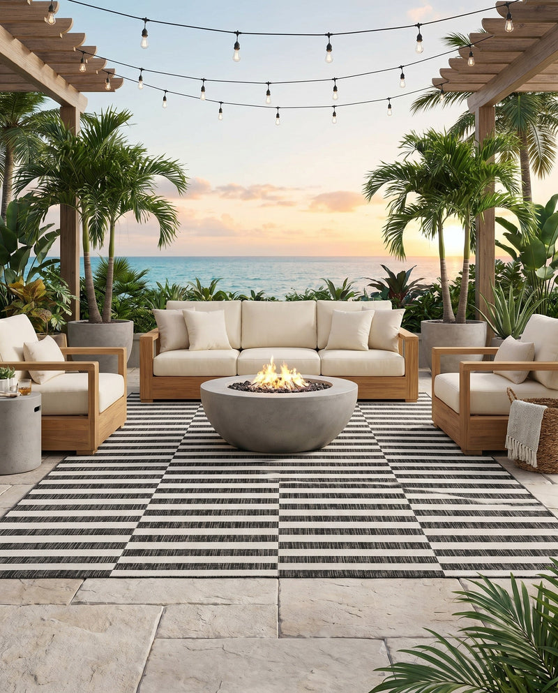 Seaside Stripes Collection Area Rug - Cabana (Charcoal) Rectangle Charcoal  lifestyle 13