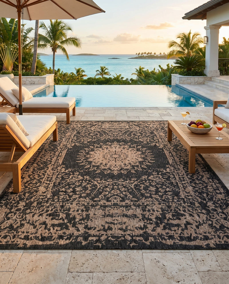 Patio Heritage Collection Area Rug -  Lafayette (Black) Rectangle Black  lifestyle 8