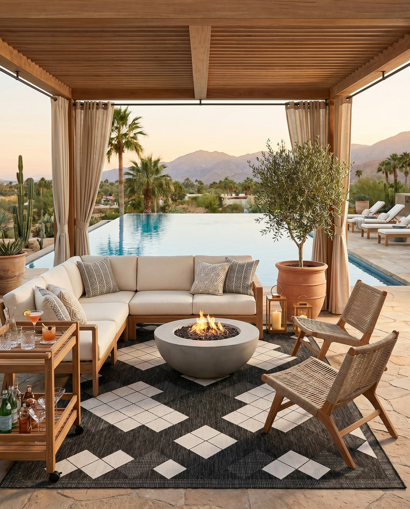 Urban Terrace Collection Area Rug -  Williamsburg Rectangle Black and White  lifestyle 9