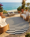 Seaside Stripes Collection Area Rug - Cabana (Charcoal) Round Charcoal  lifestyle 29
