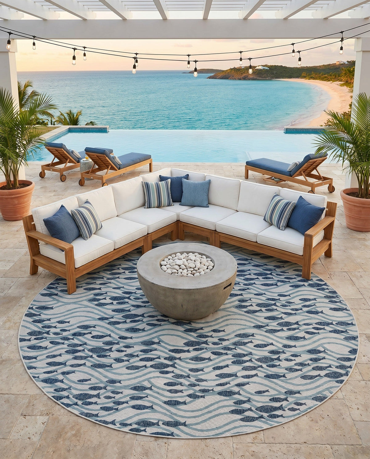 Seaside Haven Rugs Collection Area Rug -  Harbor Round Blue  lifestyle 100