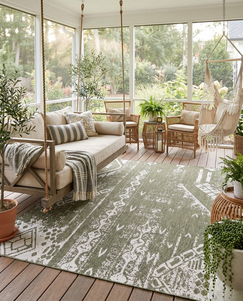 Desert Nomad Terrace Collection Area Rug - Sahara (Green) Rectangle Green  lifestyle 18