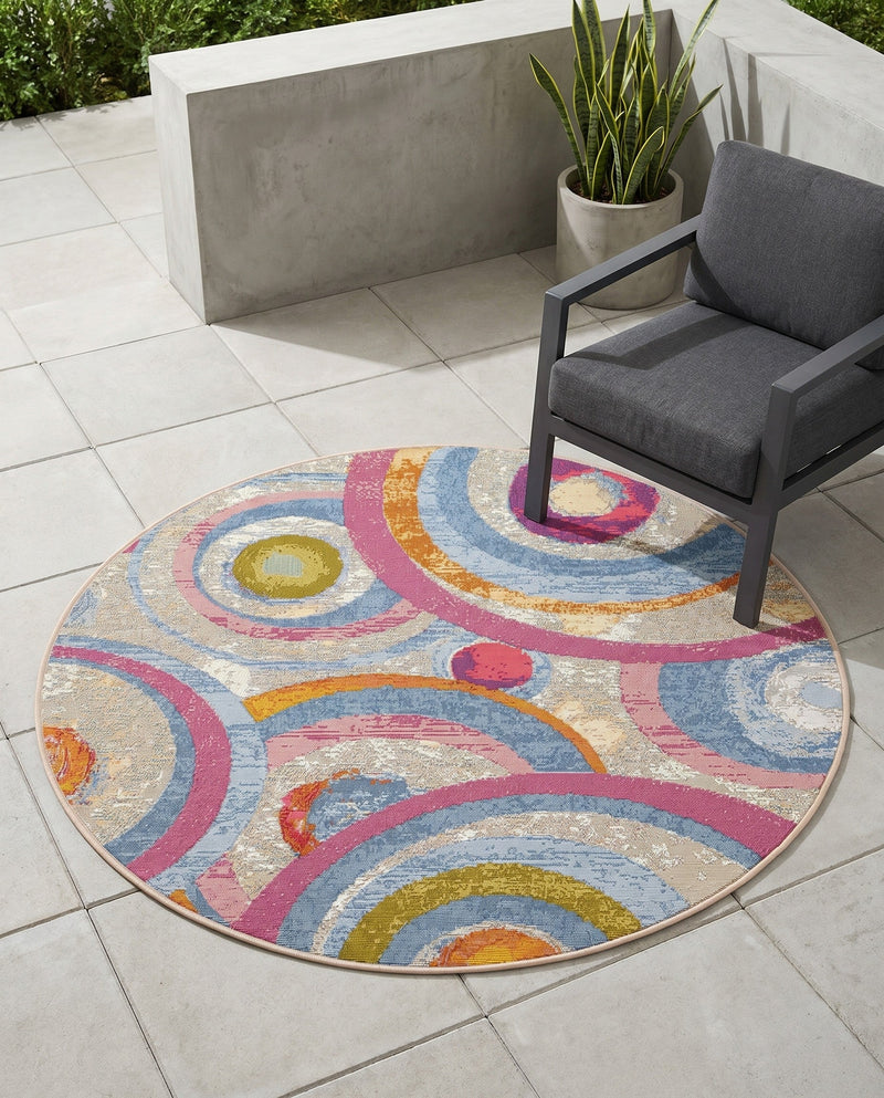Urban Terrace Collection Area Rug -  Plaza Round Multi  lifestyle 58
