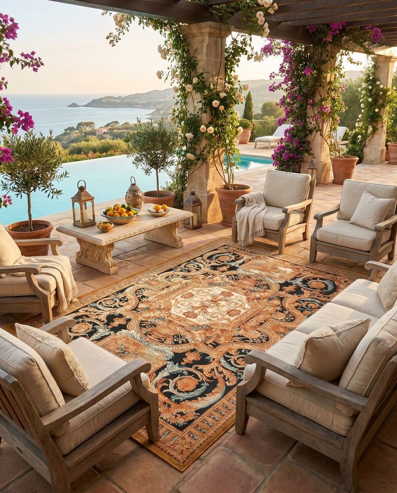 Patio Heritage Collection Area Rug - Veranda Rectangle Black Gold Brown  lifestyle 26