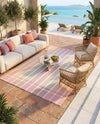 Seaside Stripes Collection Area Rug -  Coral Rectangle Pink and Lavender  lifestyle 57