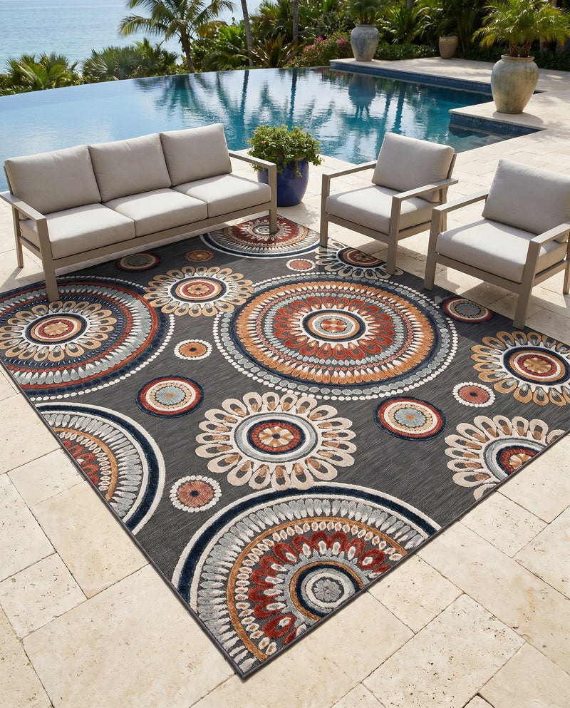 Seaside Blooms Collection Area Rug -  Eden Rectangle Black  lifestyle 26