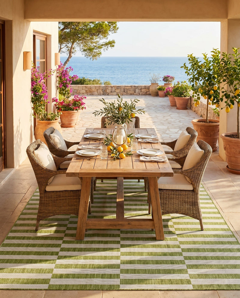 Seaside Stripes Collection Area Rug - Cabana (Green) Rectangle Green  lifestyle 25