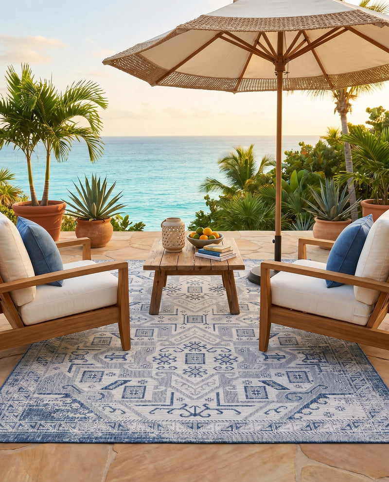 Tribal Terrace Treasures Collection Area Rug - Mayan Marina (Blue) Rectangle Blue  lifestyle 26