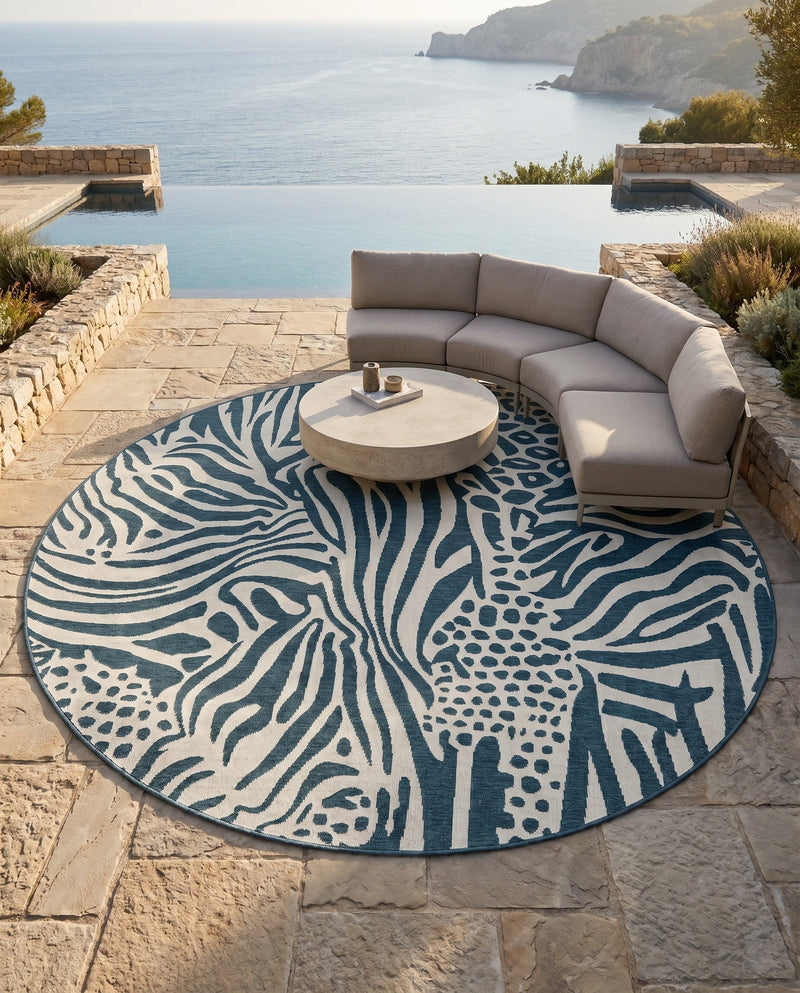 Savannah Escape Collection Area Rug -  Masai Round Navy Blue and Ivory  lifestyle 56