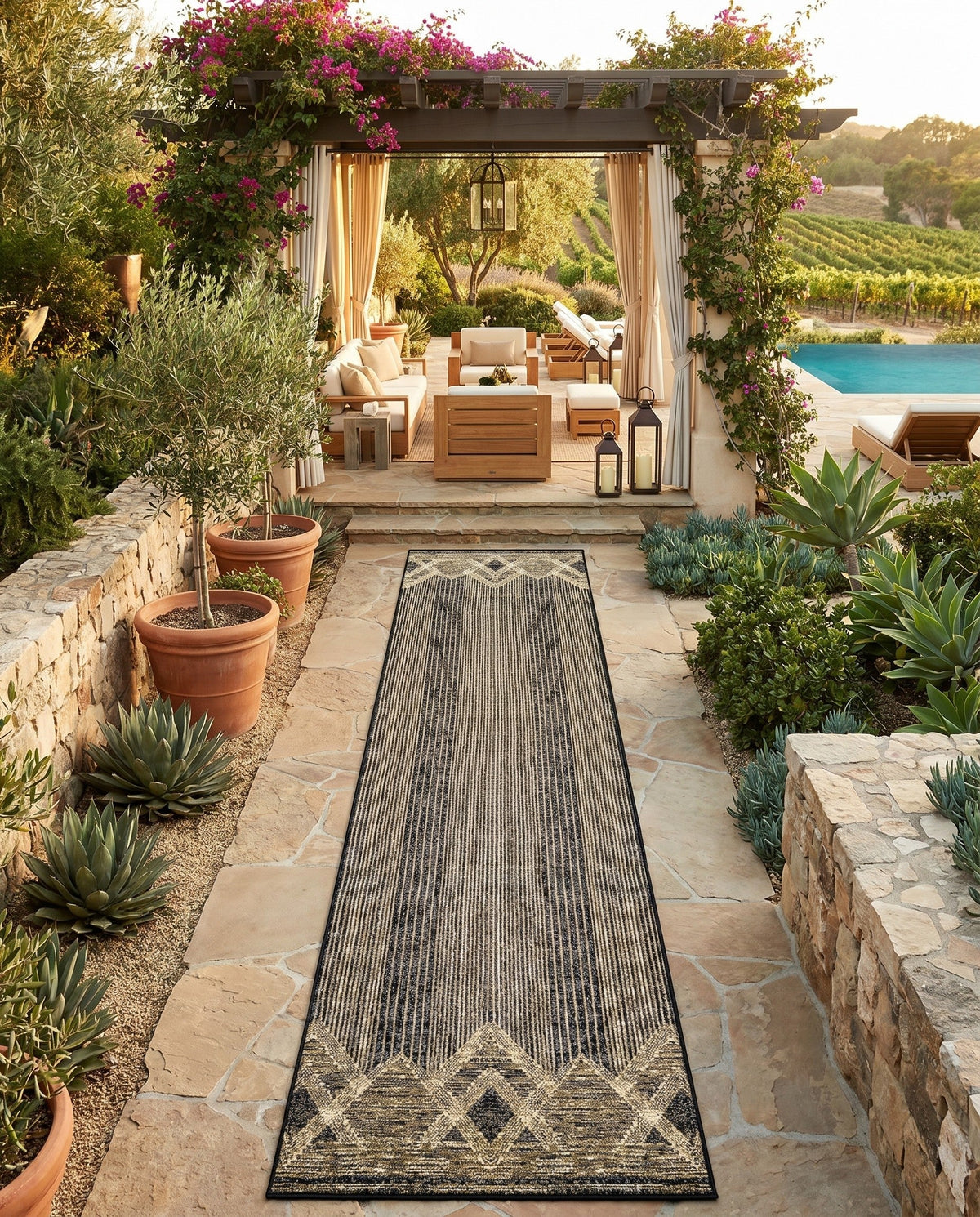 Urban Terrace Collection Area Rug -  Loft Runner Charcoal  lifestyle 86