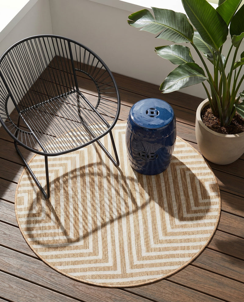 Urban Terrace Collection Area Rug -  Astoria (Taupe) Round Taupe  lifestyle 56
