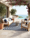 Sustainable Strands Indoor-Outdoor Oasis Collection Area Rug - Harborview Rectangle Navy Blue and White  lifestyle 27