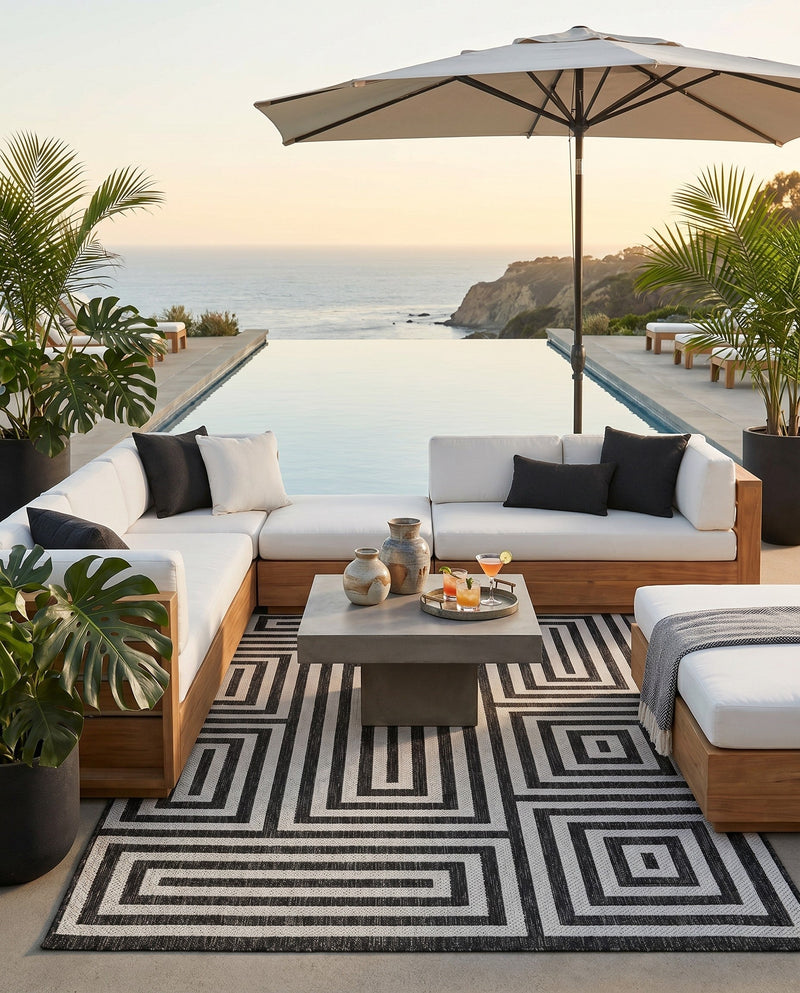 Urban Terrace Collection Area Rug -  Flatiron Rectangle Black and White  lifestyle 43