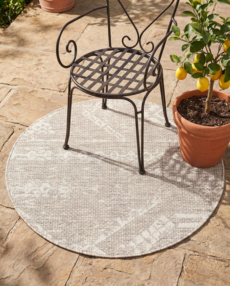 Desert Nomad Terrace Collection Area Rug - Sahara (Gray) Round Gray  lifestyle 61