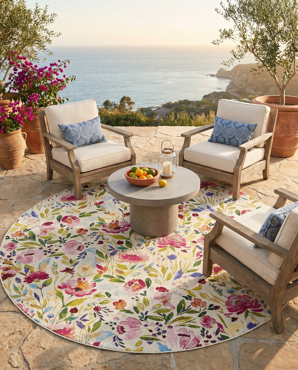 Seaside Blooms Collection Area Rug -  Meadow Round Multi  lifestyle 115