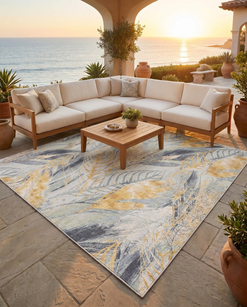 Seaside Blooms Collection Area Rug -  Blossom Square Gray Ivory Yellow  lifestyle 69