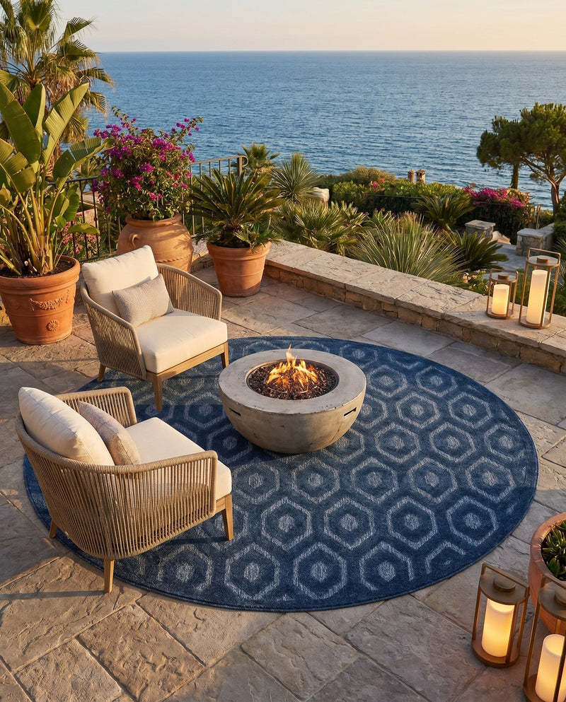 Garden Lattice Charm Collection Area Rug - Arbor (Navy Blue) Round Navy Blue  lifestyle 59