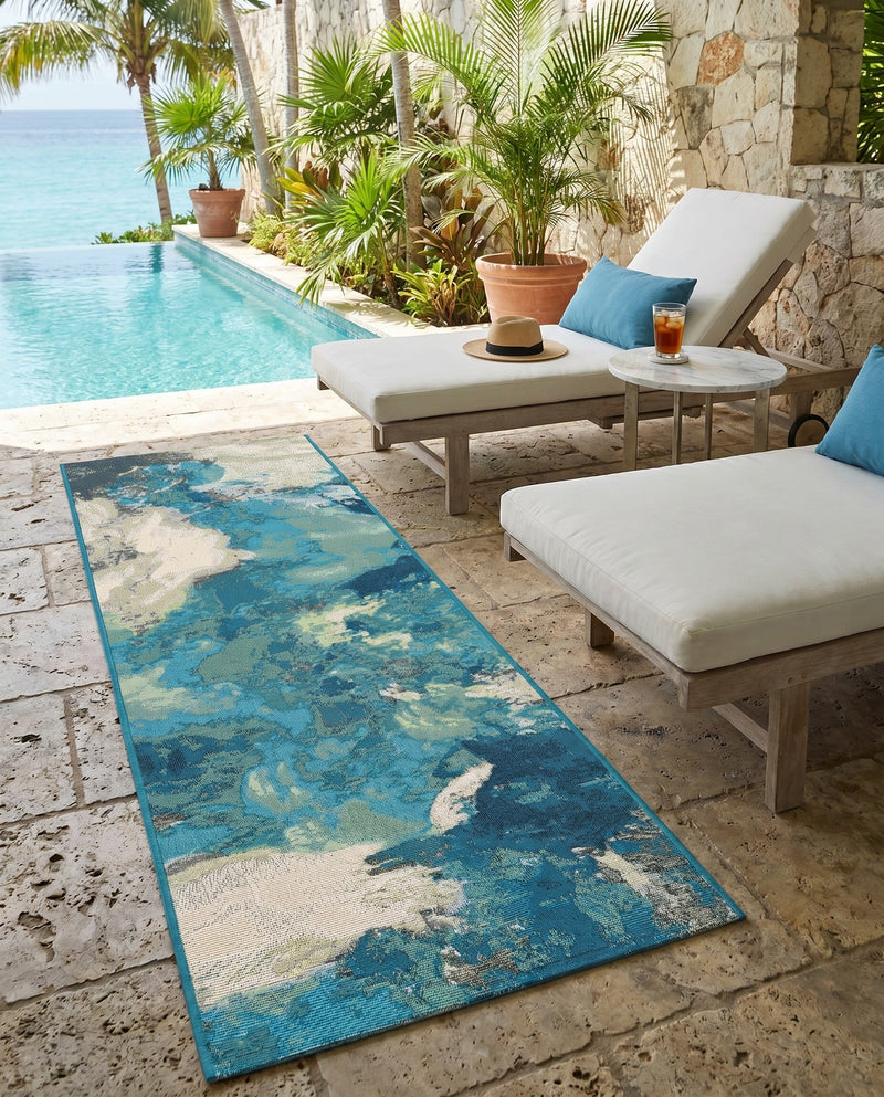 Urban Terrace Collection Area Rug -  Gazebo Runner Blue and Ivory  lifestyle 67