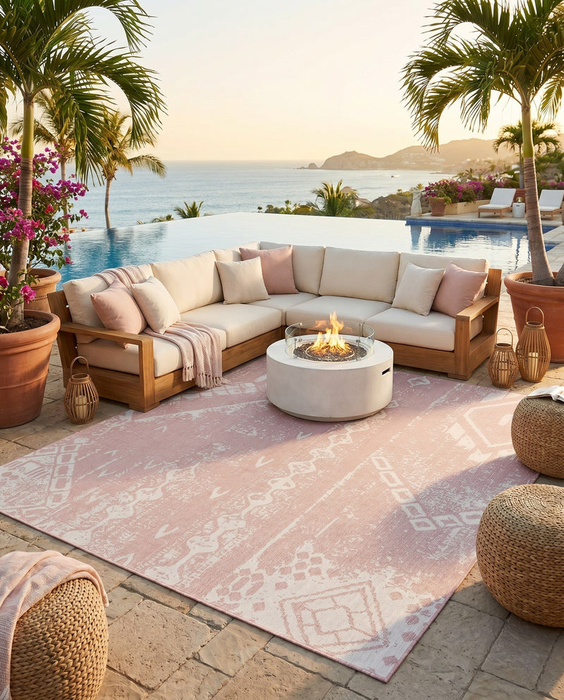 Desert Nomad Terrace Collection Area Rug - Sahara (Pink) Square Pink  lifestyle 83